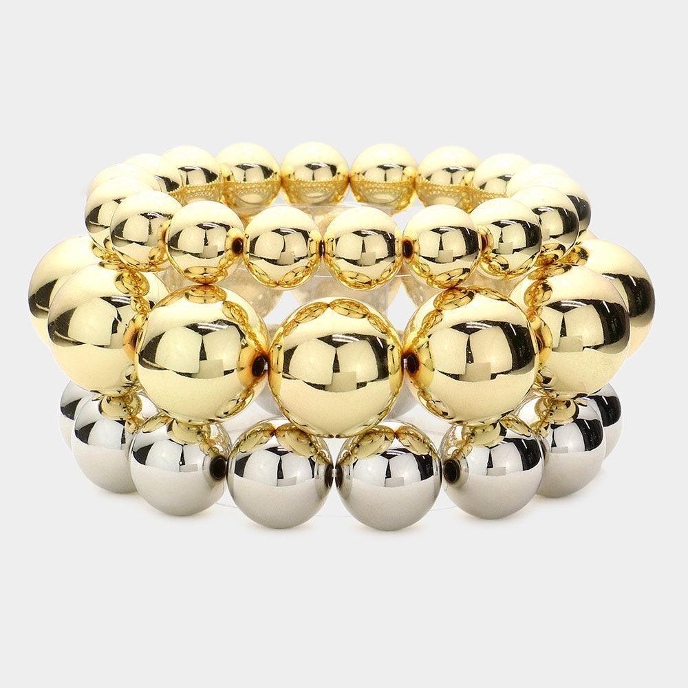 Two Tone 3PCS - Metal Ball Stretch Multi Layered Bracelets - Jewelry Store by Erik Rayo