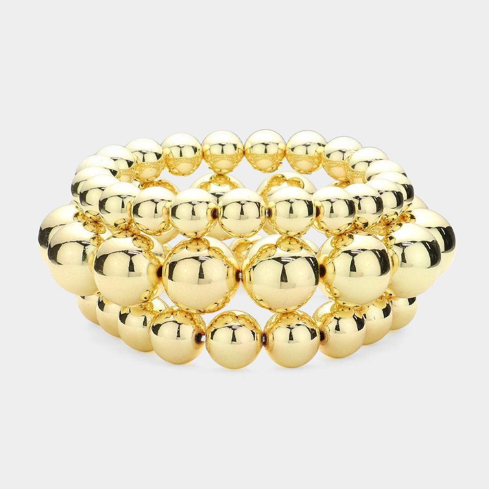 Gold 3PCS Metal Ball Stretch Multi Layered Bracelets - Jewelry Store by Erik Rayo