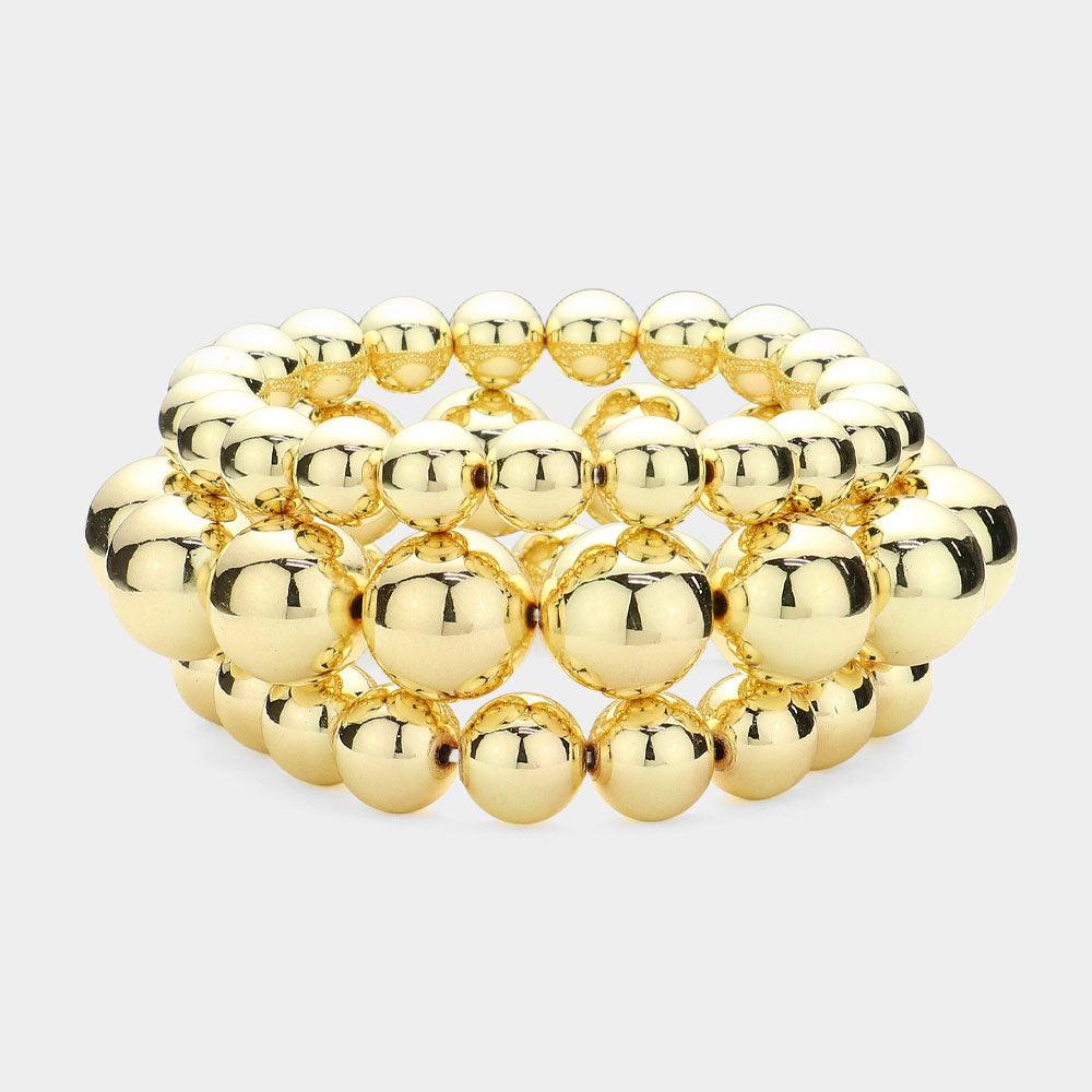 Gold 3PCS  Metal Ball Stretch Multi Layered Bracelets