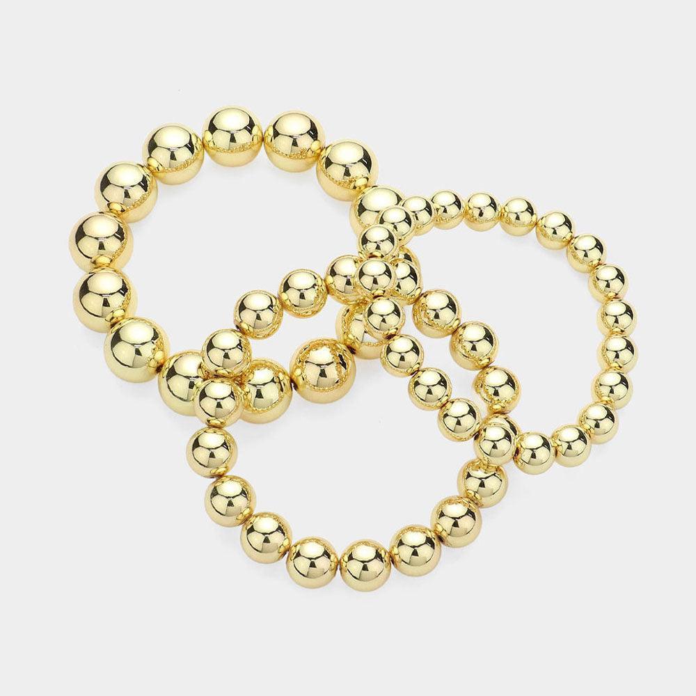 Gold 3PCS Metal Ball Stretch Multi Layered Bracelets - Jewelry Store by Erik Rayo