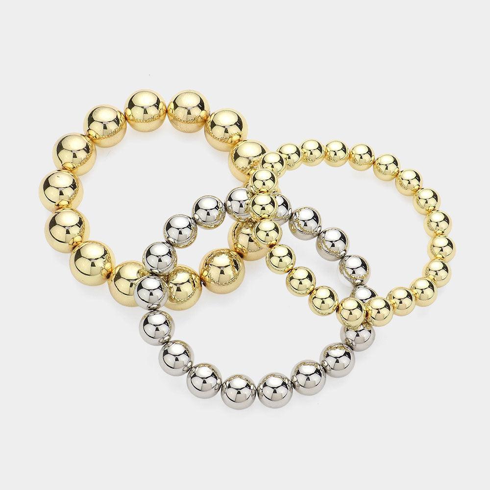 Gold 3PCS Metal Ball Stretch Multi Layered Bracelets - Jewelry Store by Erik Rayo