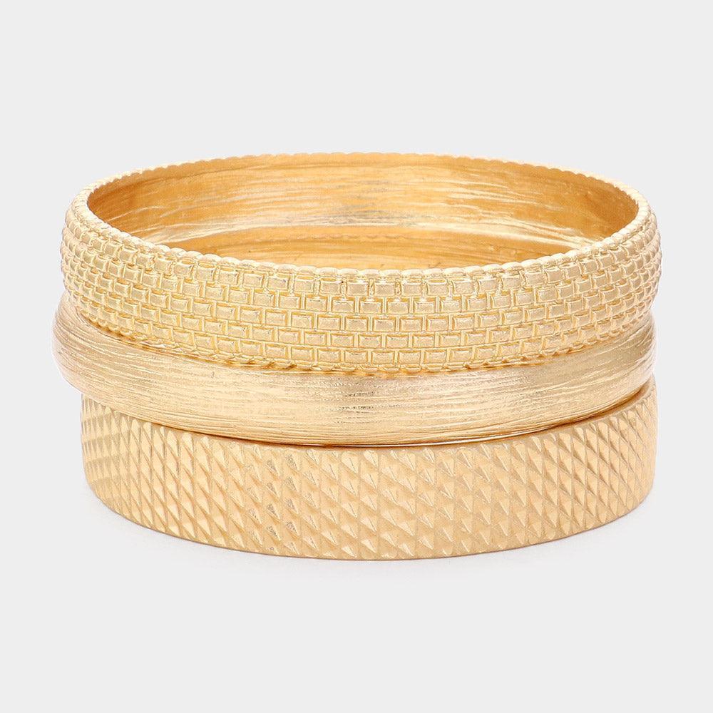 Gold 3PCS Textured Metal Multi Layered Bangle Bracelets - Jewelry Store by Erik Rayo