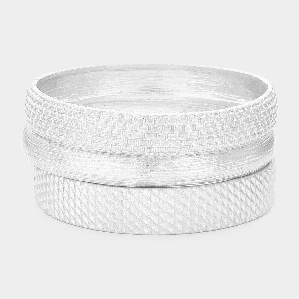 Silver 3PCS Textured Metal Multi Layered Bangle Bracelets - Jewelry Store by Erik Rayo