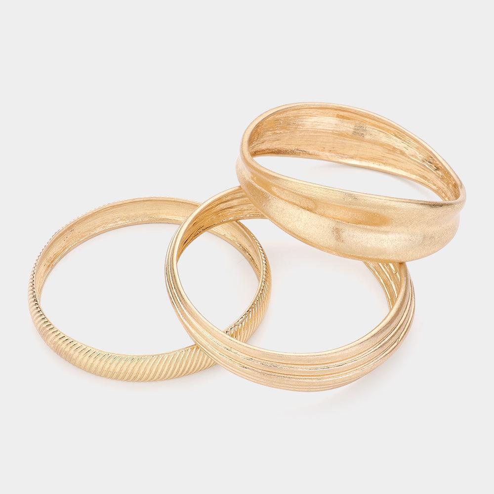 Gold 3PCS Worn Metal Multi Layered Bangle Bracelets - Jewelry Store by Erik Rayo