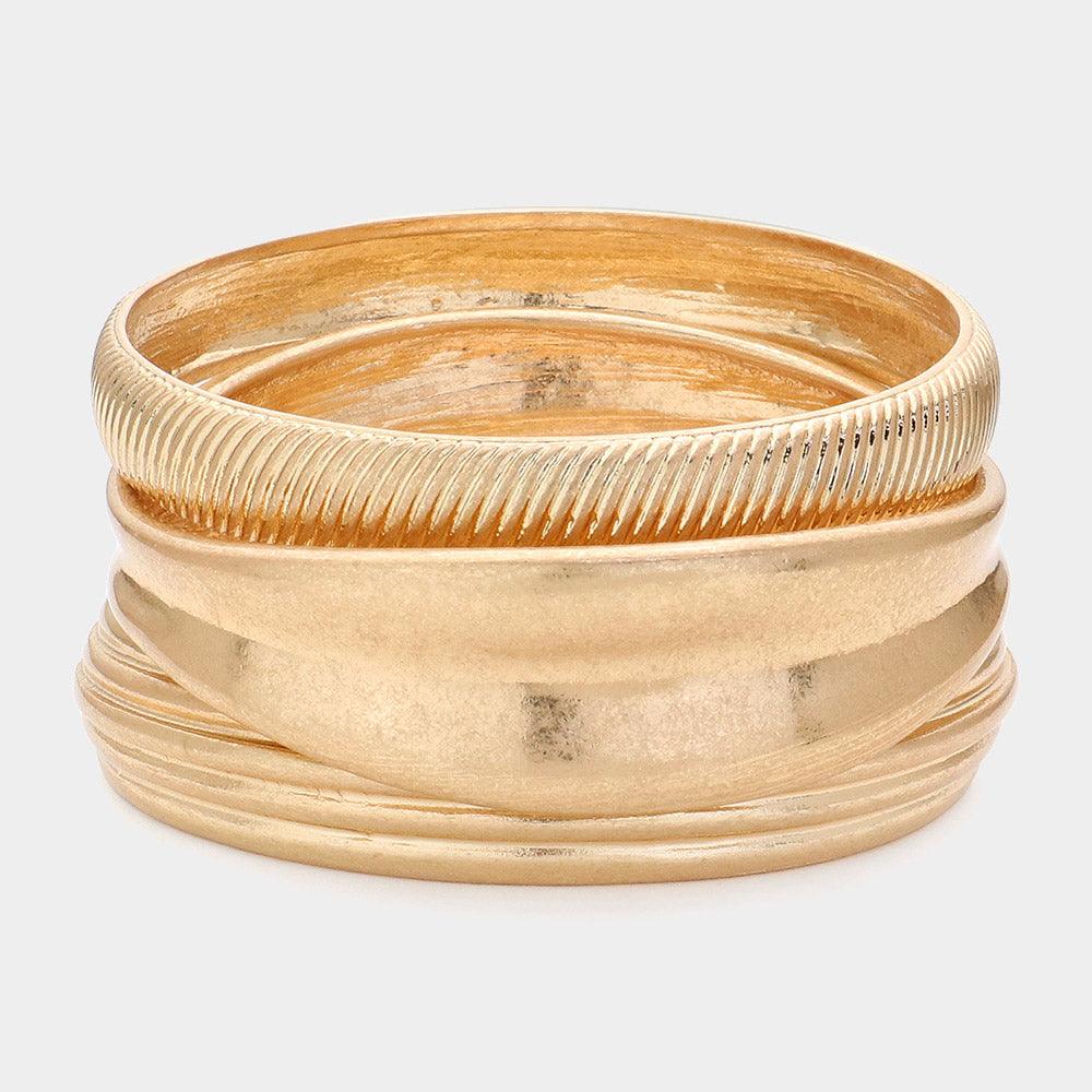 Gold 3PCS  Worn Metal Multi Layered Bangle Bracelets