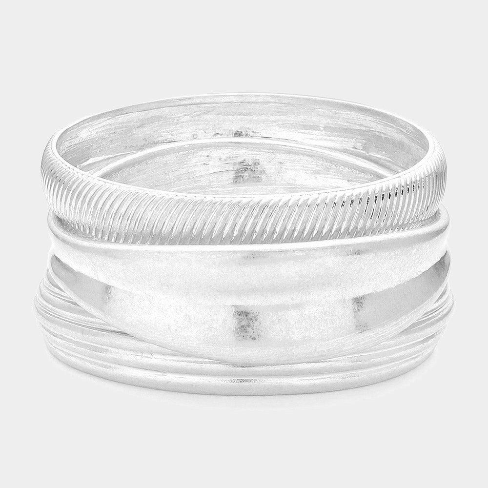 Silver 3PCS  Worn Metal Multi Layered Bangle Bracelets