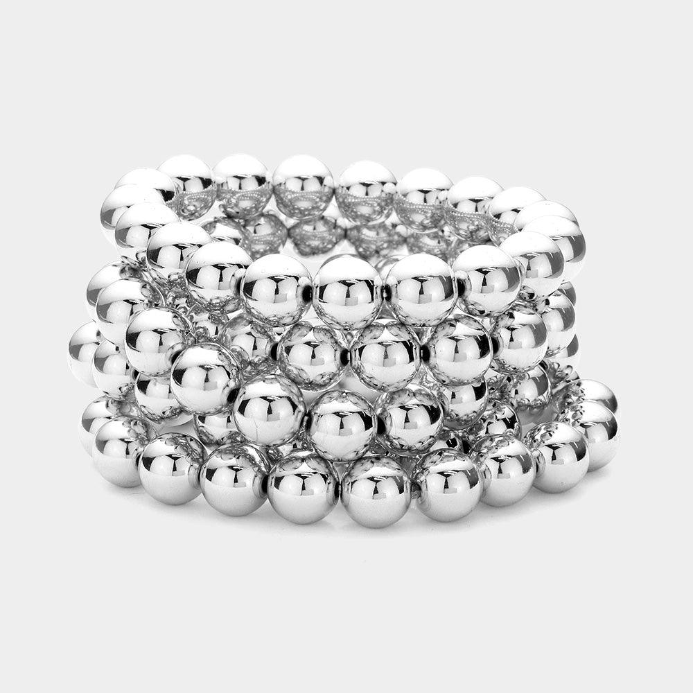 5PCS - Metal Ball Multi Layered Stretch Bracelets