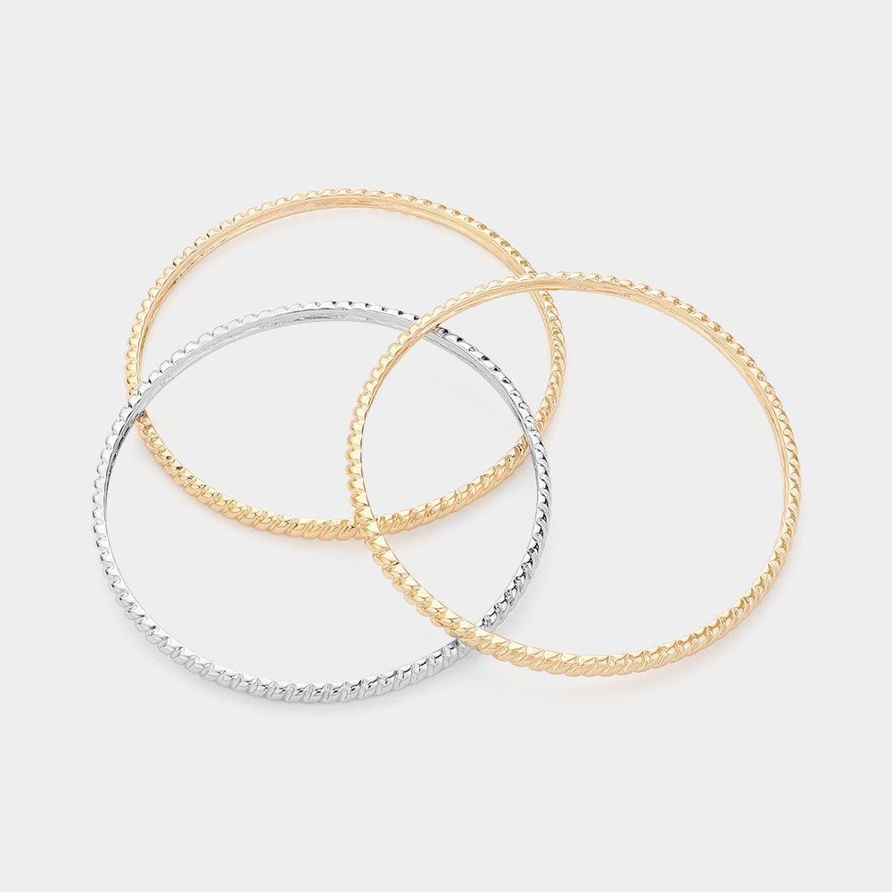 Gold 3PCS Textured Metal Multi Layered Bangle Bracelets - Jewelry Store by Erik Rayo