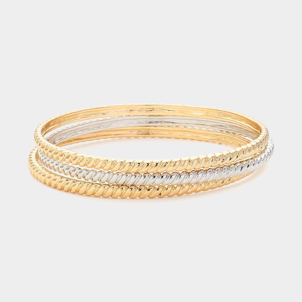 Gold 3PCS Textured Metal Multi Layered Bangle Bracelets - Jewelry Store by Erik Rayo