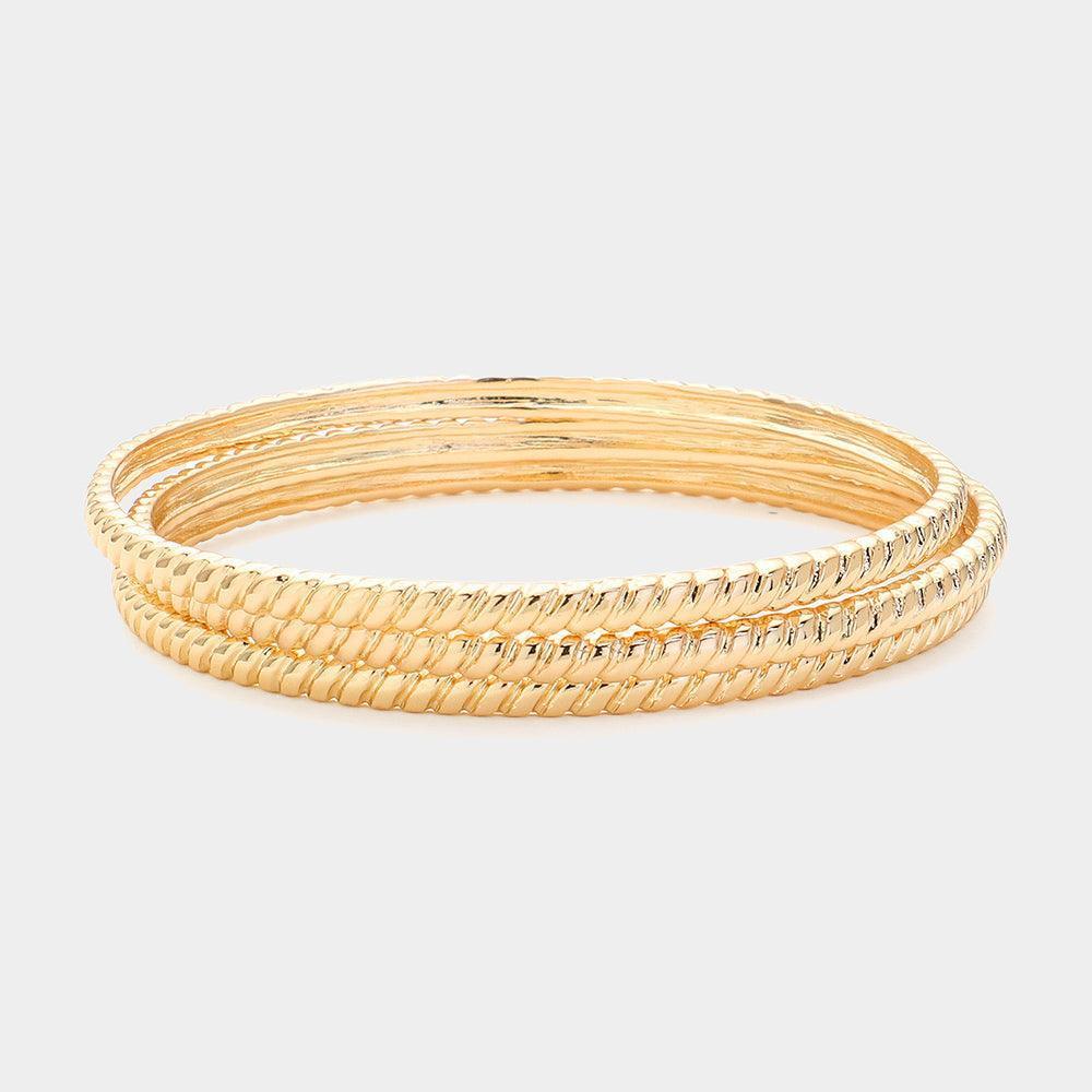 Gold 3PCS Textured Metal Multi Layered Bangle Bracelets - Jewelry Store by Erik Rayo