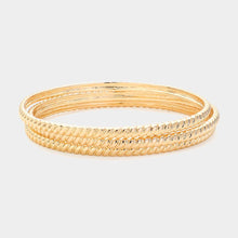 Load image into Gallery viewer, Gold 3PCS  Textured Metal Multi Layered Bangle Bracelets
