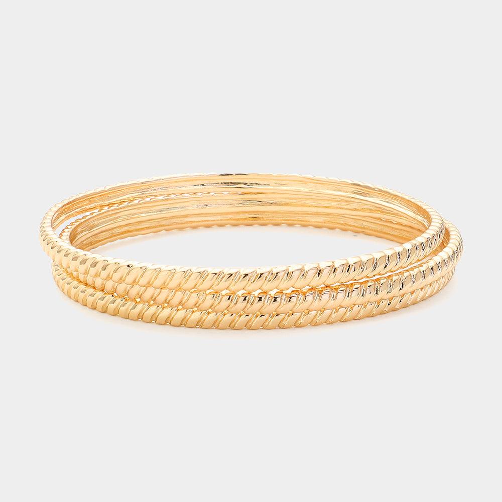 Gold 3PCS  Textured Metal Multi Layered Bangle Bracelets