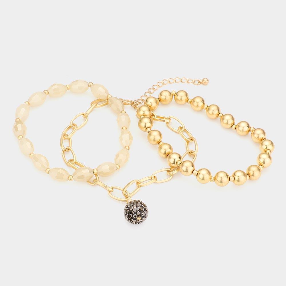3PCS Shamballa Ball Charm Metal Ball Beaded Bracelets - Jewelry Store by Erik Rayo