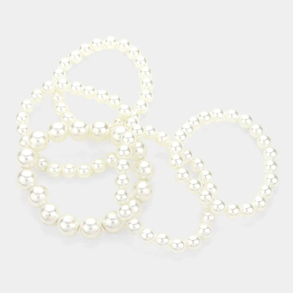 Cream 5PCS - Pearl Stretch Bracelets - Jewelry Store by Erik Rayo