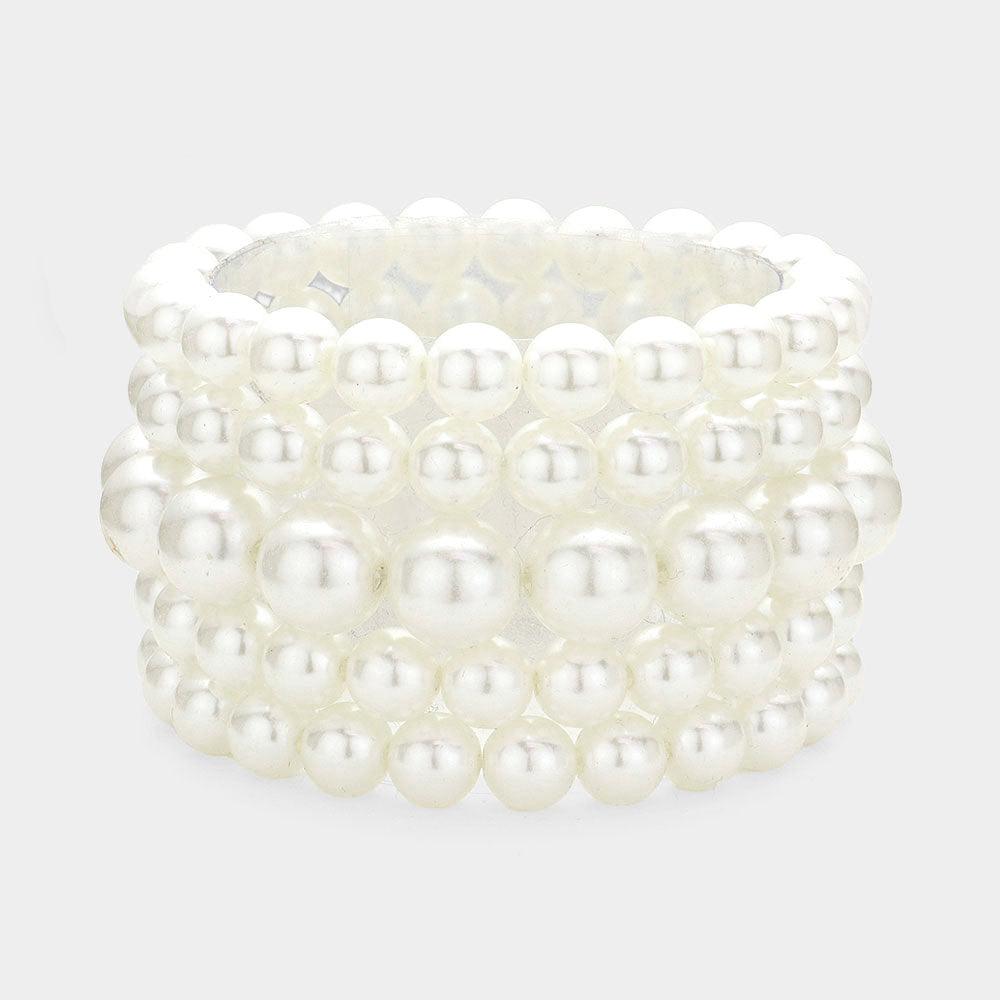 Cream 5PCS - Pearl Stretch Bracelets