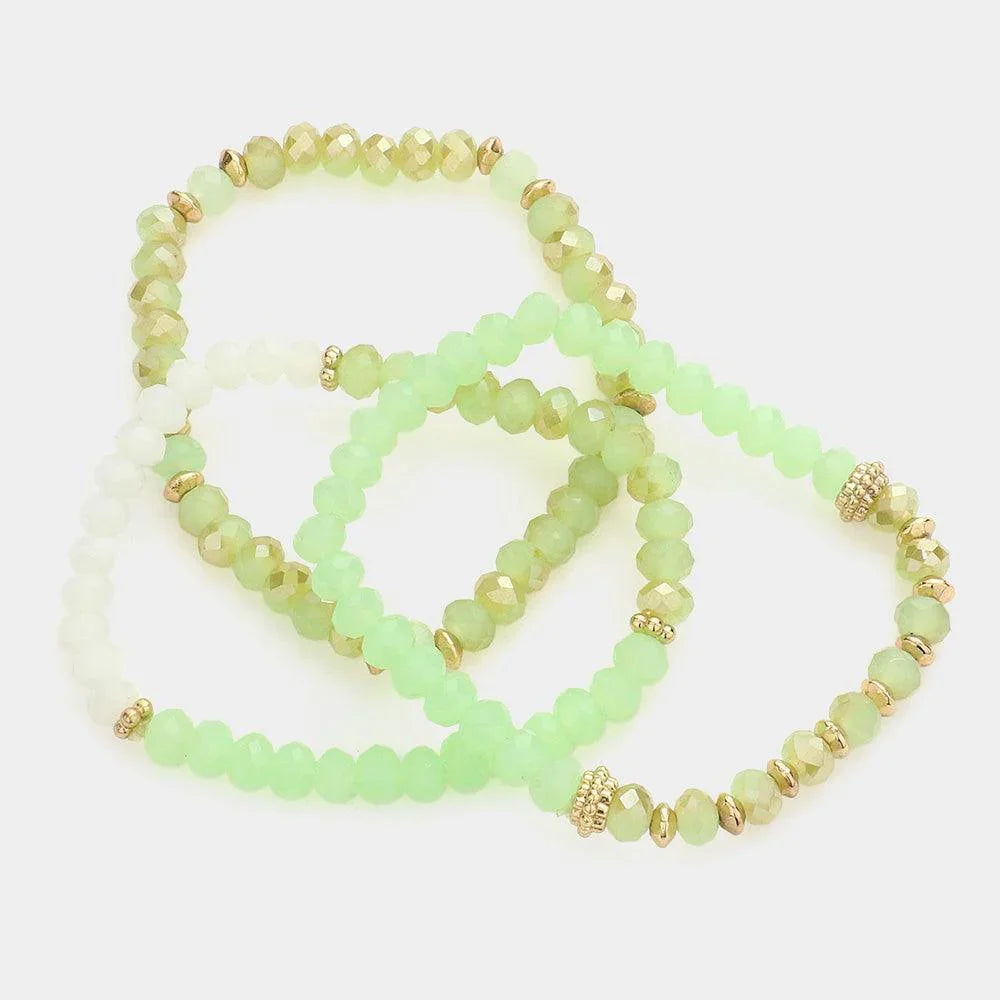 3PCS Faceted bead strand stack stretch bracelets - Jewelry Store by Erik Rayo