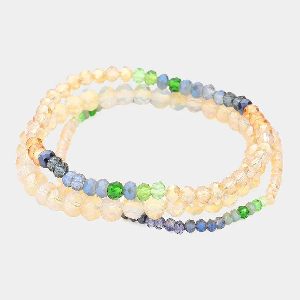 Beige 3PCS - Faceted Beads Multi Layered Bracelets - Jewelry Store by Erik Rayo