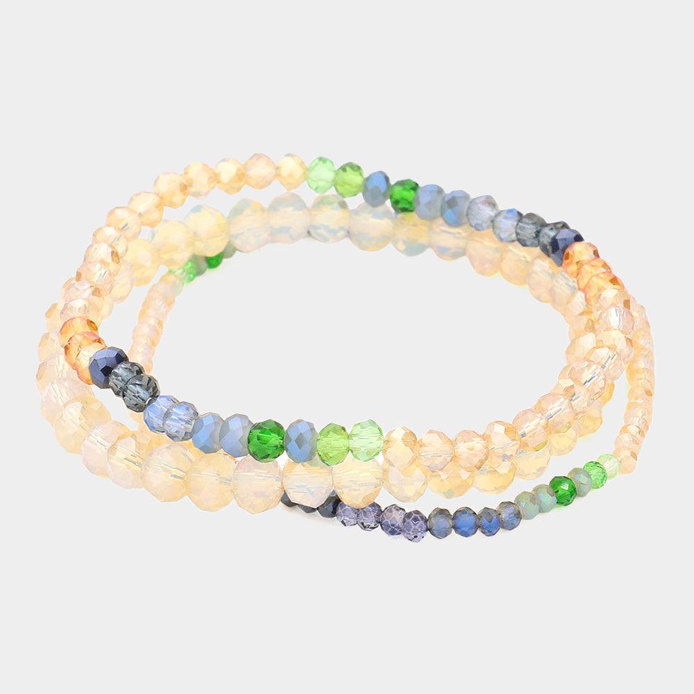 Beige 3PCS - Faceted Beads Multi Layered Bracelets