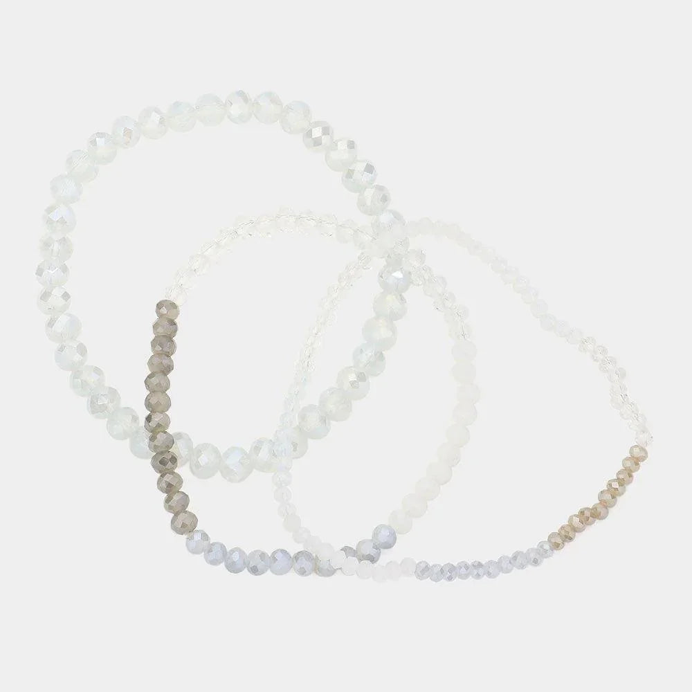 White 3PCS - Faceted Beads Multi Layered Bracelets - Jewelry Store by Erik Rayo