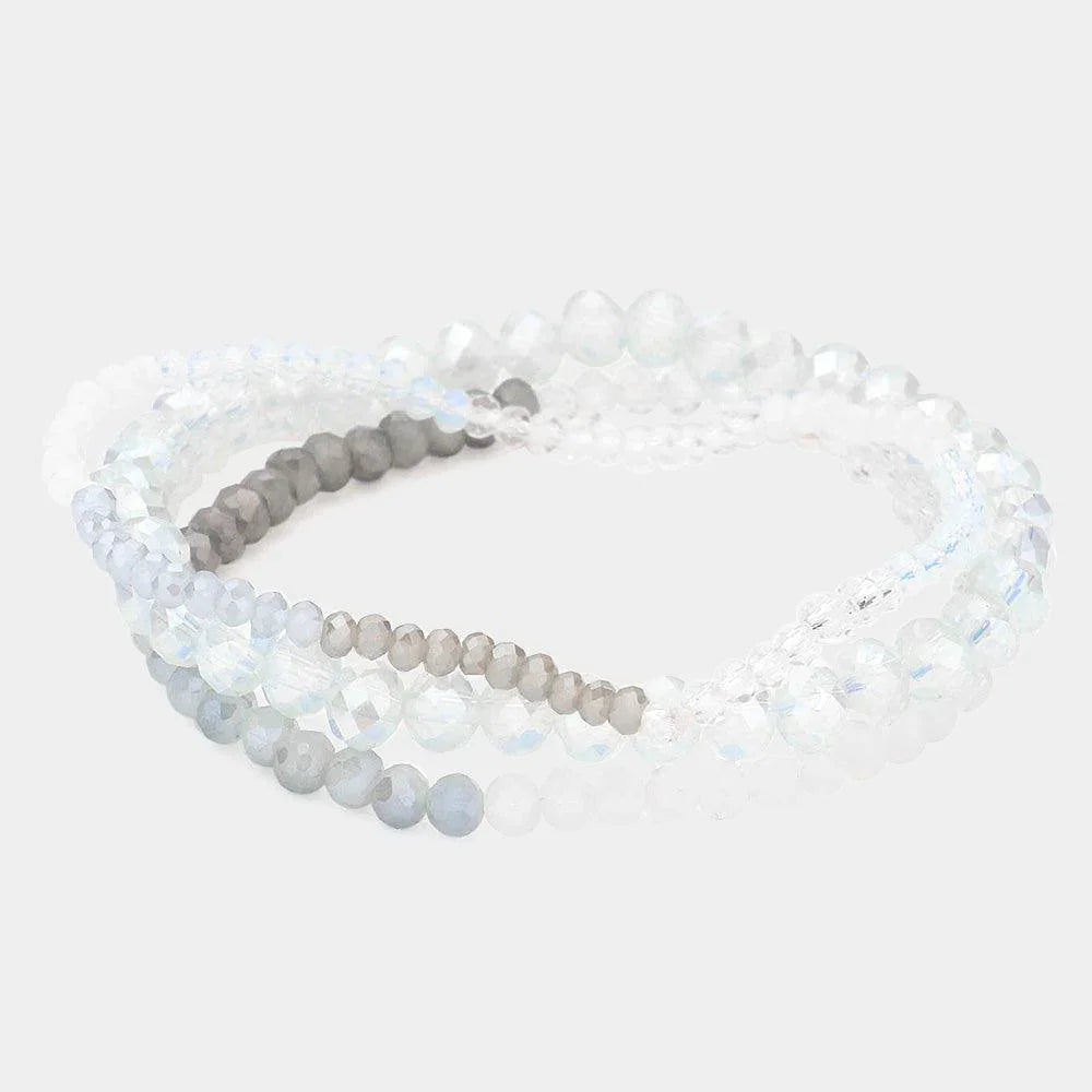 White 3PCS - Faceted Beads Multi Layered Bracelets - Jewelry Store by Erik Rayo