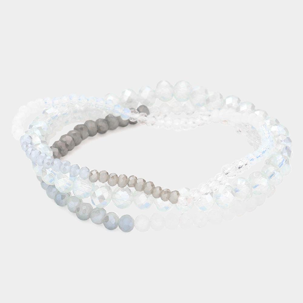 White 3PCS - Faceted Beads Multi Layered Bracelets