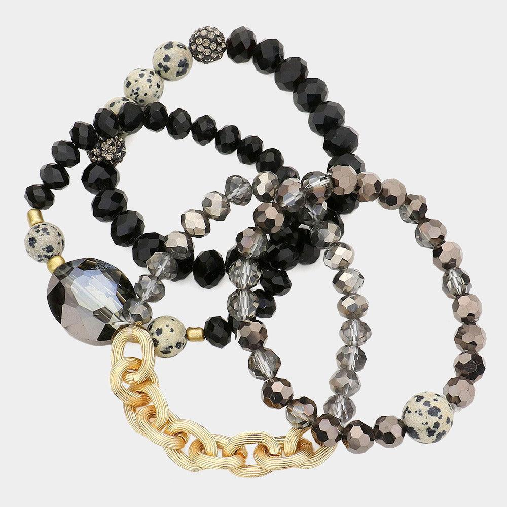 Black 4PCS Multi Bead Accent Fireball Strand Stretch Bracelets - Jewelry Store by Erik Rayo