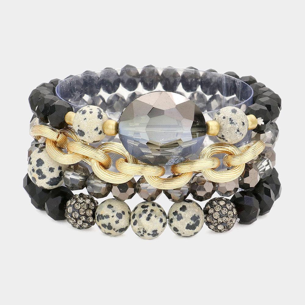 Black 4PCS Multi Bead Accent Fireball Strand Stretch Bracelets - Jewelry Store by Erik Rayo