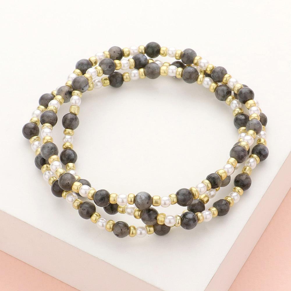 Gray 3PCS - Natural Stone Pearl Stretch Bracelets