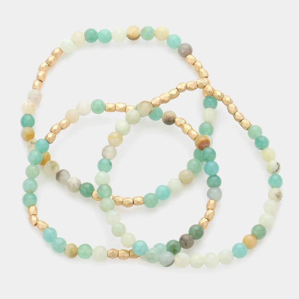3PCS - Natural Stone Metal Beaded Stretch Bracelets - Jewelry Store by Erik Rayo