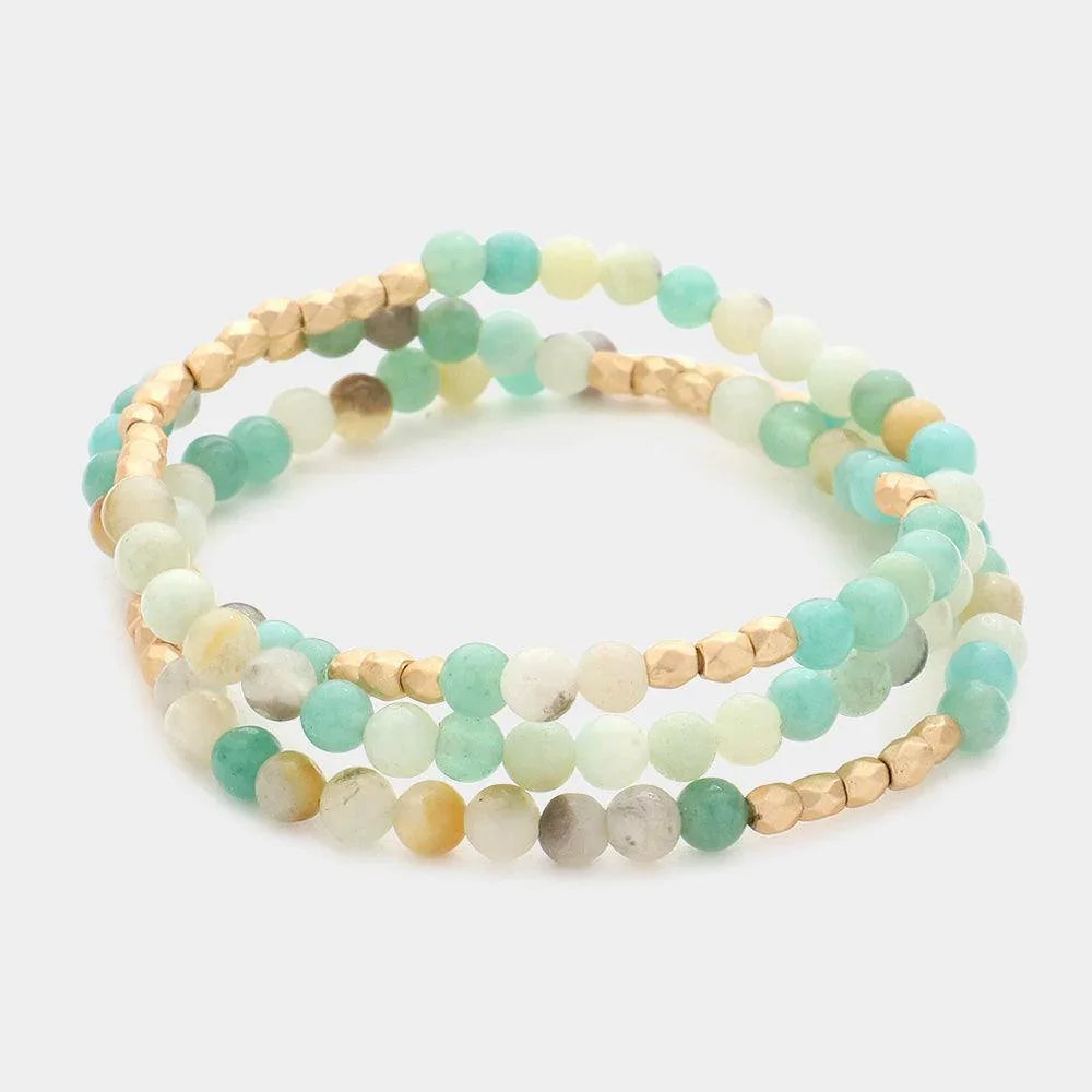 3PCS - Natural Stone Metal Beaded Stretch Bracelets - Jewelry Store by Erik Rayo
