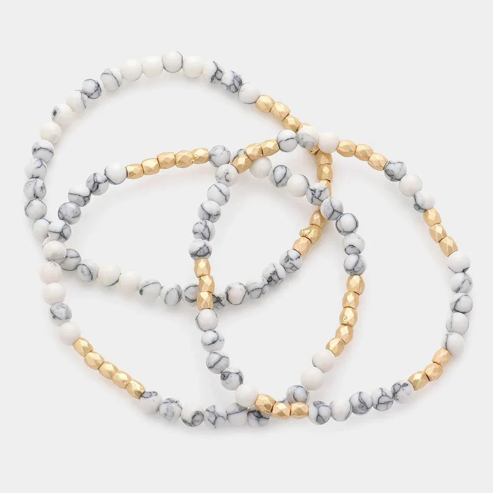 3PCS - Natural Stone Metal Beaded Stretch Bracelets - Jewelry Store by Erik Rayo