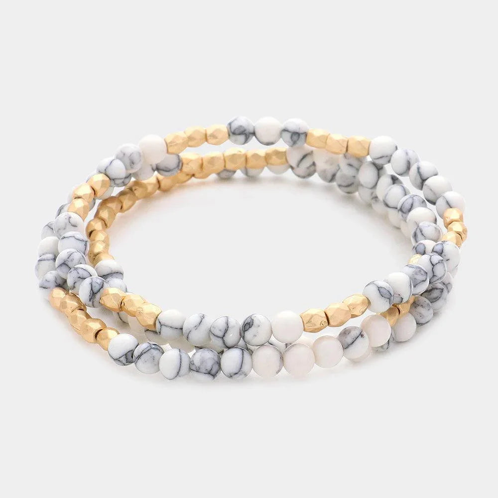 3PCS - Natural Stone Metal Beaded Stretch Bracelets - Jewelry Store by Erik Rayo