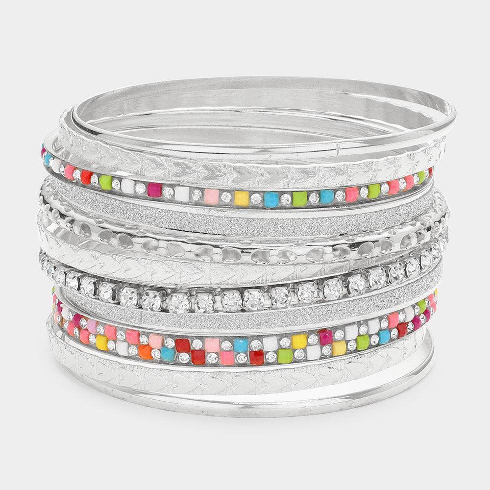 11PCS - Stackable Stone Embellished Metal Bangle Bracelets - Jewelry Store by Erik Rayo