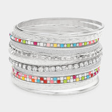 Load image into Gallery viewer, 11PCS - Stackable Stone Embellished Metal Bangle Bracelets
