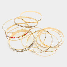 Load image into Gallery viewer, Gold 12PCS  Stackable Stone Embellished Metal Bangle Bracelets
