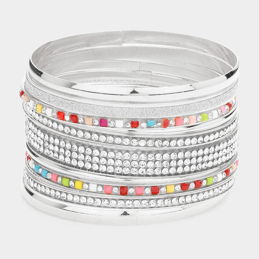 12PCS - Stackable Stone Embellished Metal Bangle Bracelets - Jewelry Store by Erik Rayo