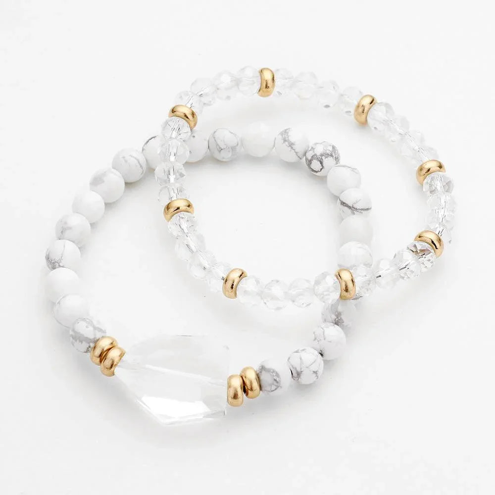 Clear 2PCS Glass Stone Multi Beaded Stretch Bracelet - Jewelry Store by Erik Rayo