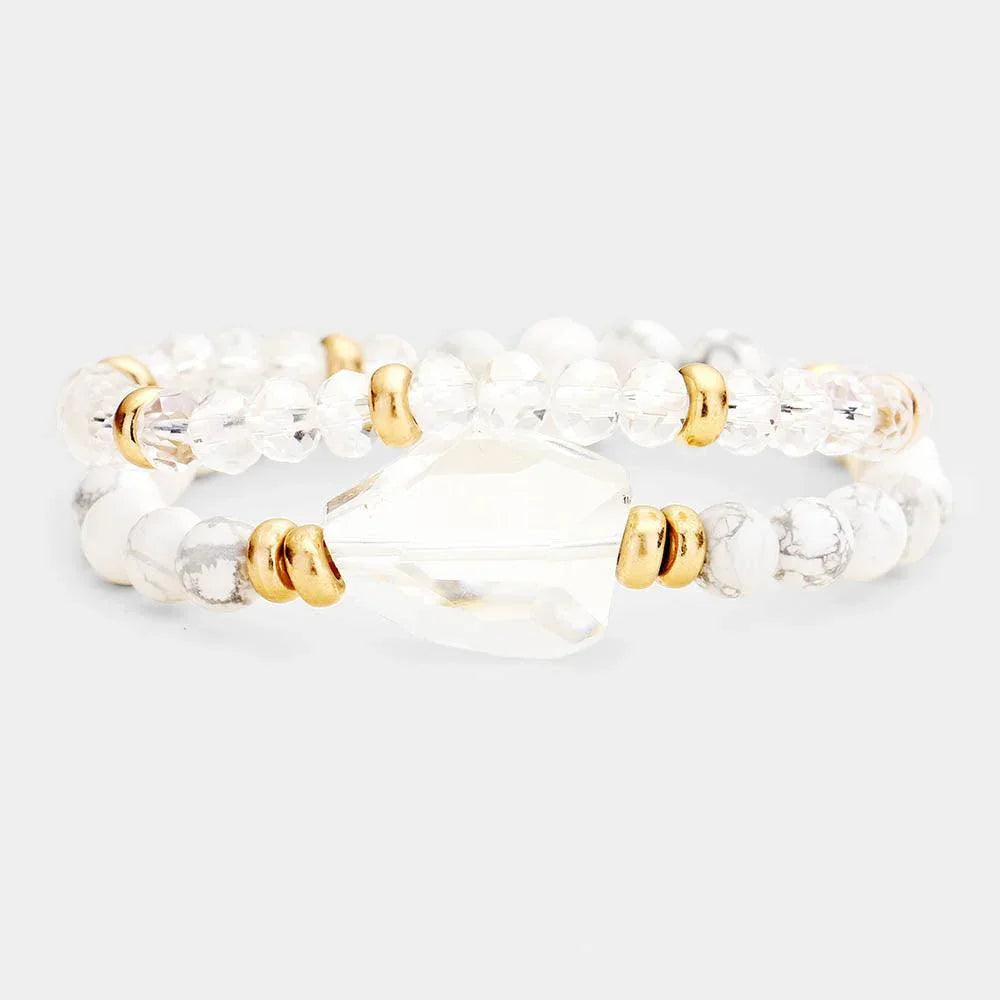 Clear 2PCS Glass Stone Multi Beaded Stretch Bracelet - Jewelry Store by Erik Rayo