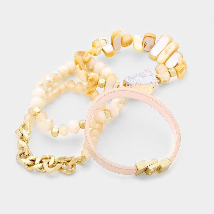 4PCS Genuine Druzy Accented Bead Stretch Layered Bracelets - Jewelry Store by Erik Rayo