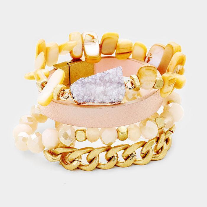 4PCS Genuine Druzy Accented Bead Stretch Layered Bracelets - Jewelry Store by Erik Rayo