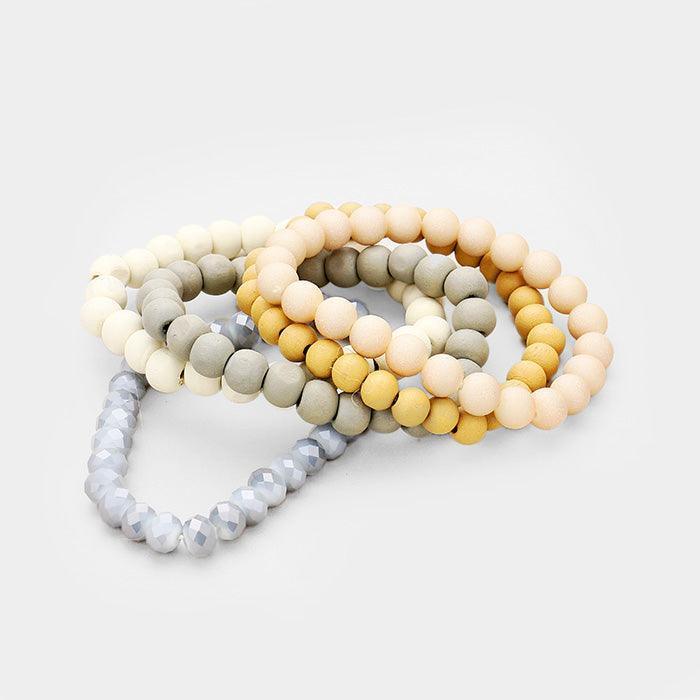 5PCS Wood Faceted Beaded Stretch Bracelets - Jewelry Store by Erik Rayo