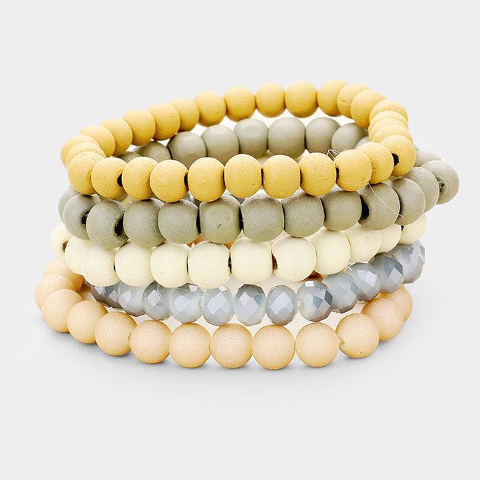 5PCS Wood Faceted Beaded Stretch Bracelets - Jewelry Store by Erik Rayo