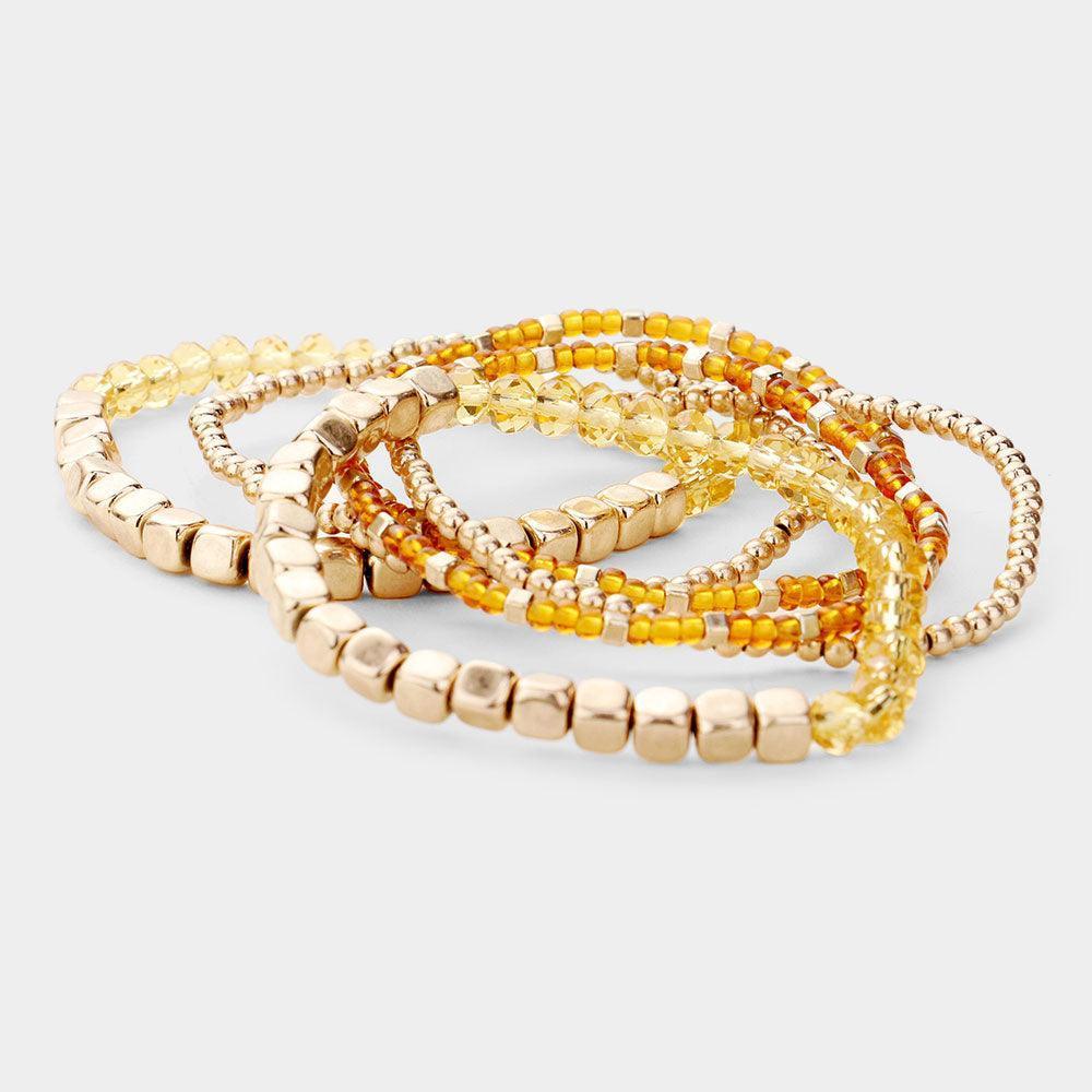 Brown 6PCS Multi Bead Layered Stretch Bracelets - Jewelry Store by Erik Rayo