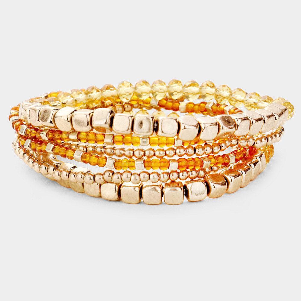 Brown 6PCS Multi Bead Layered Stretch Bracelets - Jewelry Store by Erik Rayo