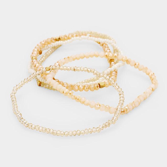 Peach 5PCS Multi Beaded Stretch Bracelets - Jewelry Store by Erik Rayo