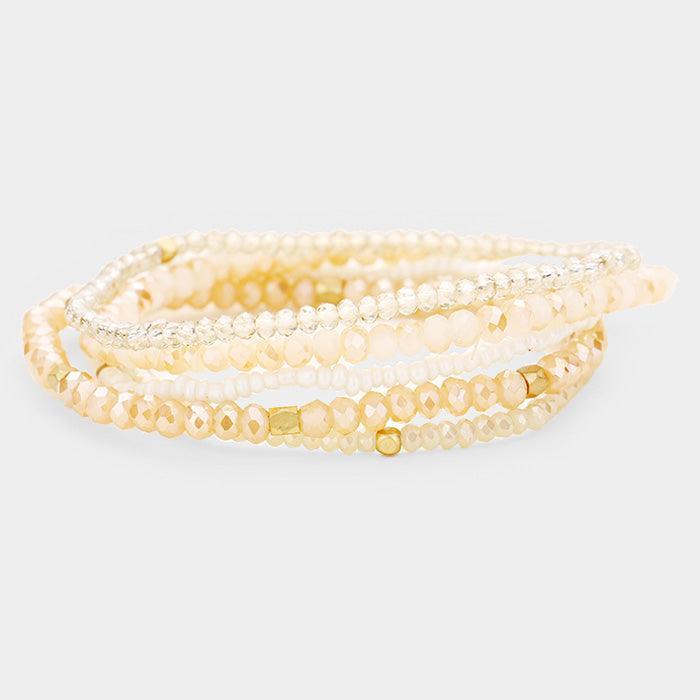 Peach 5PCS Multi Beaded Stretch Bracelets - Jewelry Store by Erik Rayo