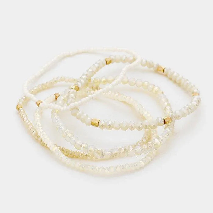 White 5PCS Multi Beaded Stretch Bracelets - Jewelry Store by Erik Rayo