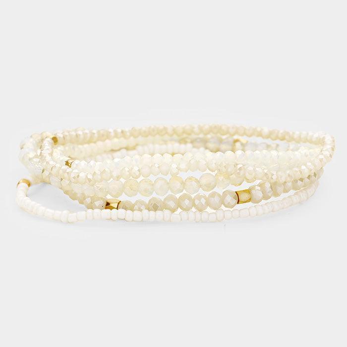 White 5PCS Multi Beaded Stretch Bracelets - Jewelry Store by Erik Rayo