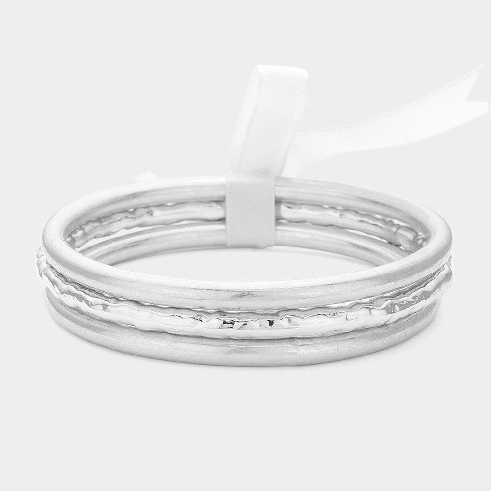 Silver 3PCS  Metal Multi Layered Bangle Bracelets