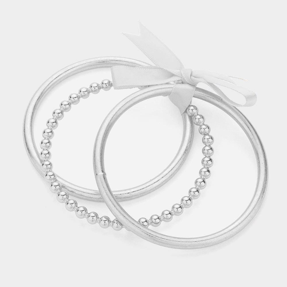 Silver 3PCS Brushed Metal Multi Layered Bangle Bracelets - Jewelry Store by Erik Rayo
